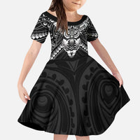 New Zealand Morepork Kid Short Sleeve Dress Maori Pattern Black LT05 KID Black - Polynesian Pride