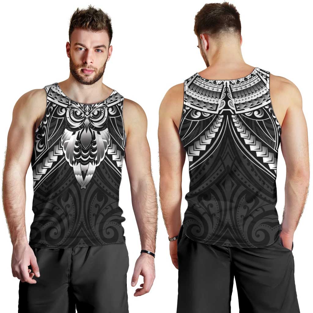 New Zealand Morepork Men Tank Top Maori Pattern Black LT05 - Polynesian Pride