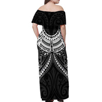 New Zealand Morepork Off Shoulder Maxi Dress Maori Pattern Black LT05 - Polynesian Pride