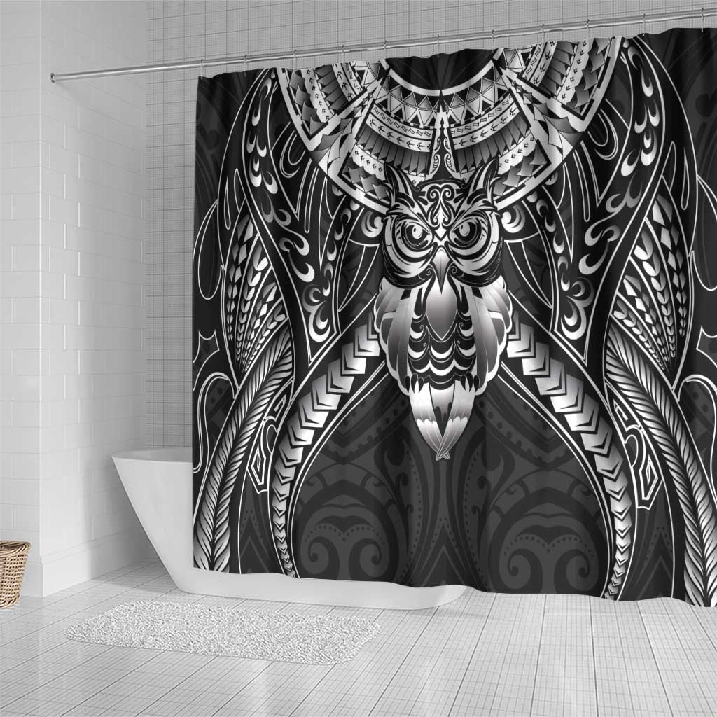 New Zealand Morepork Shower Curtain Maori Pattern Black LT05 - Polynesian Pride