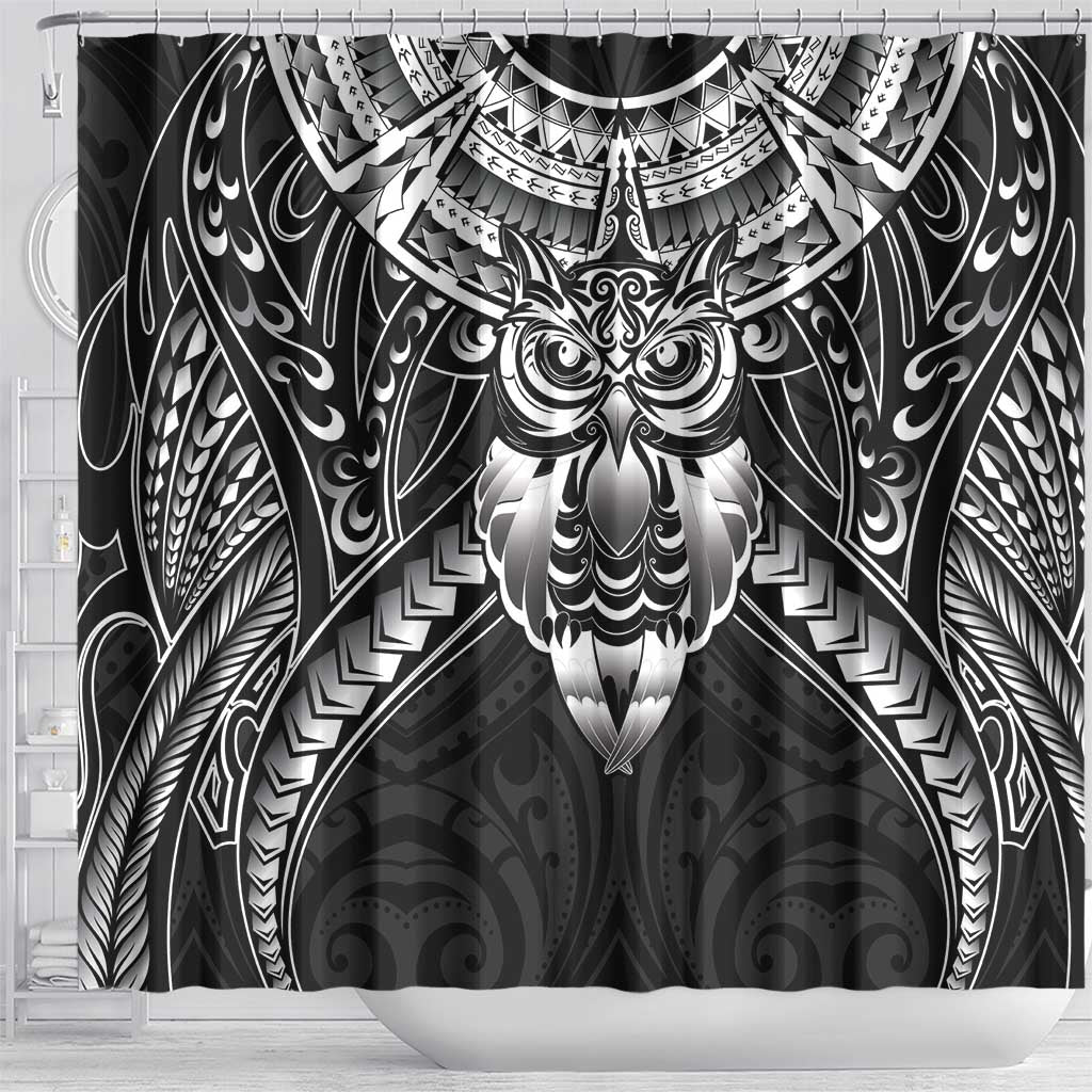 New Zealand Morepork Shower Curtain Maori Pattern Black LT05 - Polynesian Pride