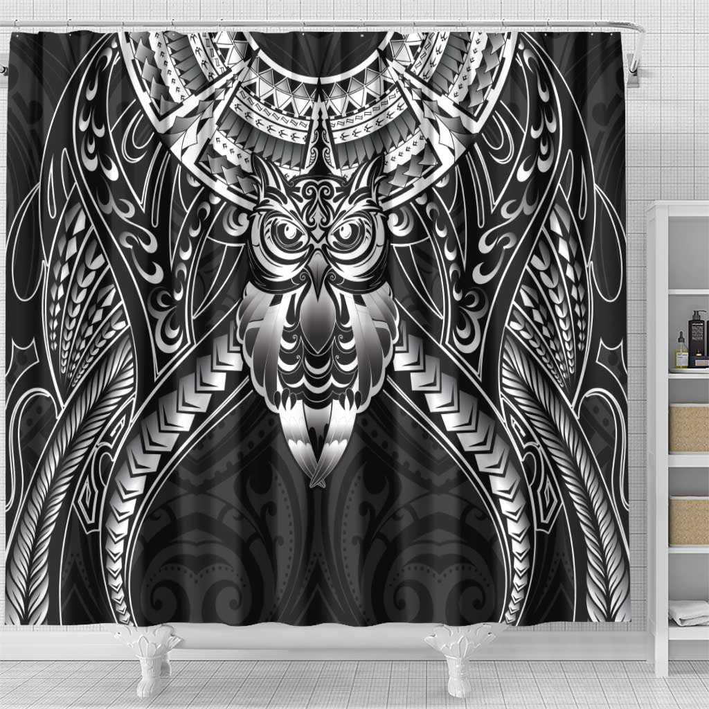 New Zealand Morepork Shower Curtain Maori Pattern Black LT05 - Polynesian Pride