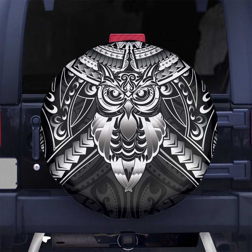New Zealand Morepork Spare Tire Cover Maori Pattern Black LT05 No hole Black - Polynesian Pride