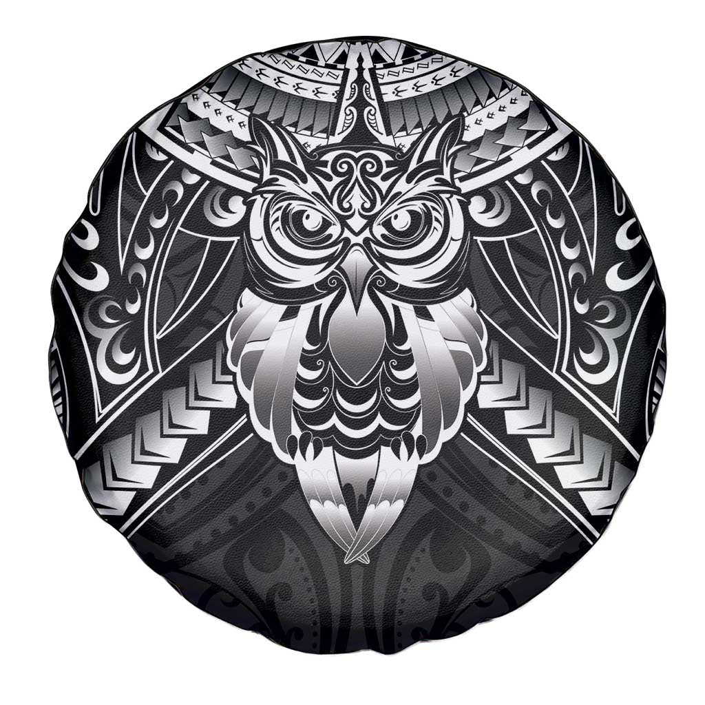 New Zealand Morepork Spare Tire Cover Maori Pattern Black LT05 - Polynesian Pride