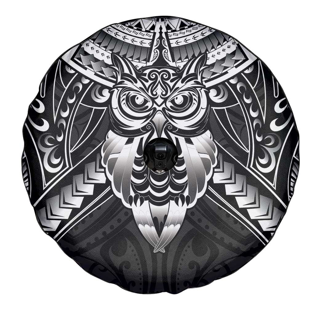 New Zealand Morepork Spare Tire Cover Maori Pattern Black LT05 - Polynesian Pride