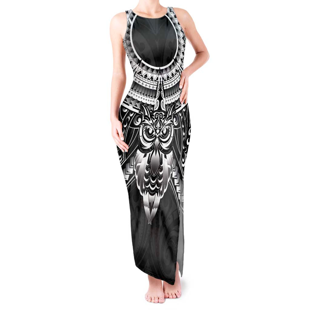 New Zealand Morepork Tank Maxi Dress Maori Pattern Black LT05 Women Black - Polynesian Pride