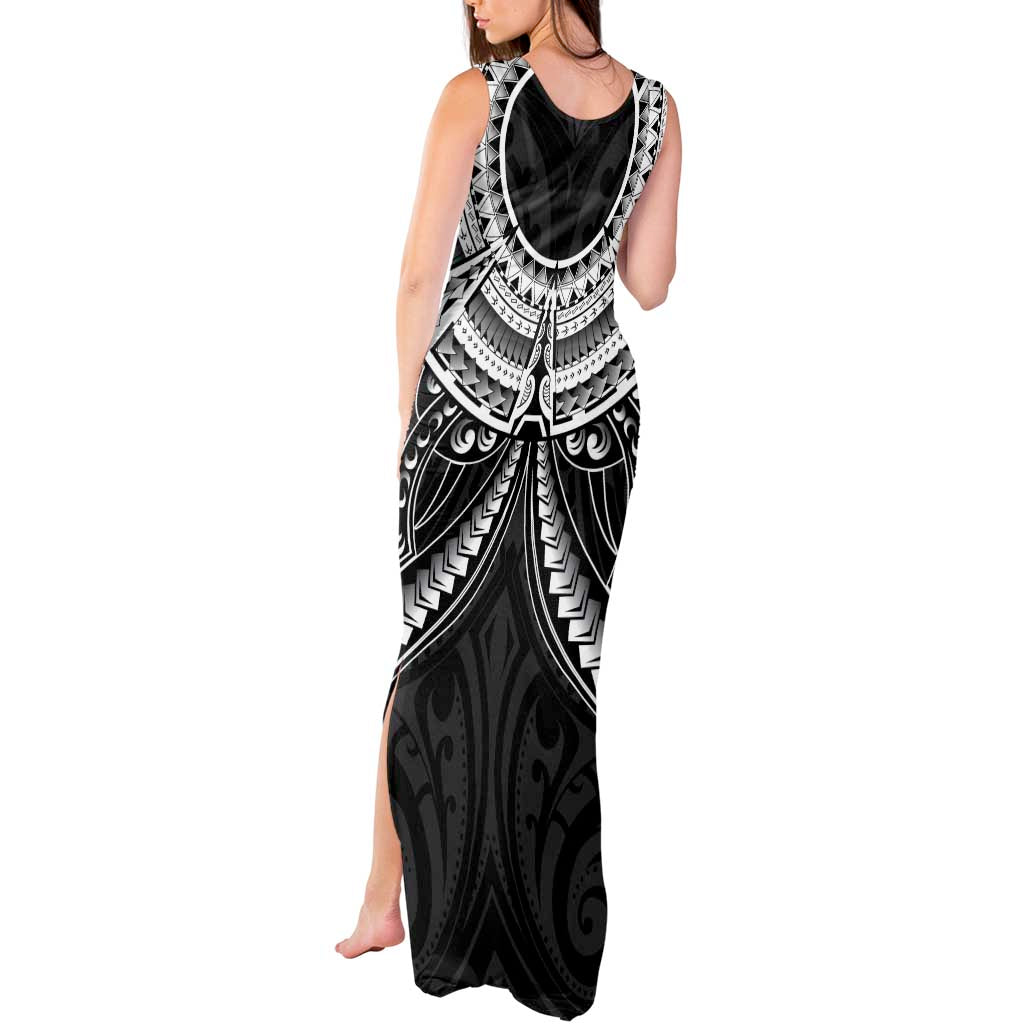 New Zealand Morepork Tank Maxi Dress Maori Pattern Black LT05 - Polynesian Pride