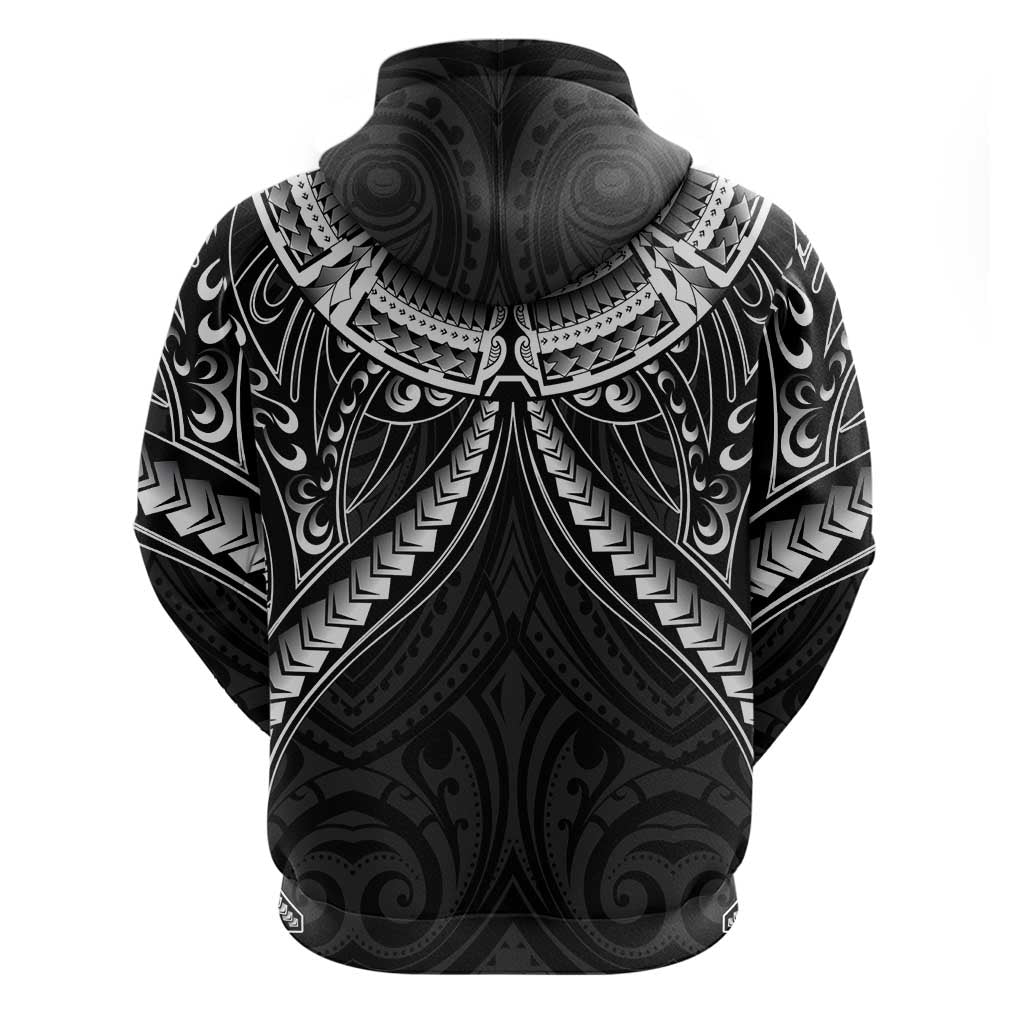 New Zealand Morepork Zip Hoodie Maori Pattern Black LT05 - Polynesian Pride