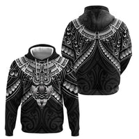 New Zealand Morepork Zip Hoodie Maori Pattern Black LT05 - Polynesian Pride
