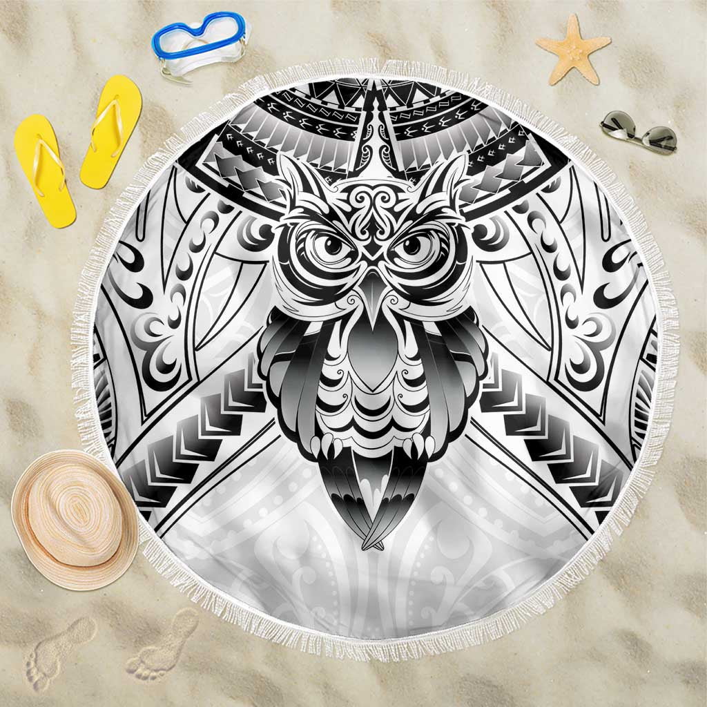 New Zealand Morepork Beach Blanket Maori Pattern White LT05 One Size 150cm White - Polynesian Pride
