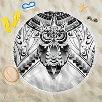 New Zealand Morepork Beach Blanket Maori Pattern White LT05 One Size 150cm White - Polynesian Pride
