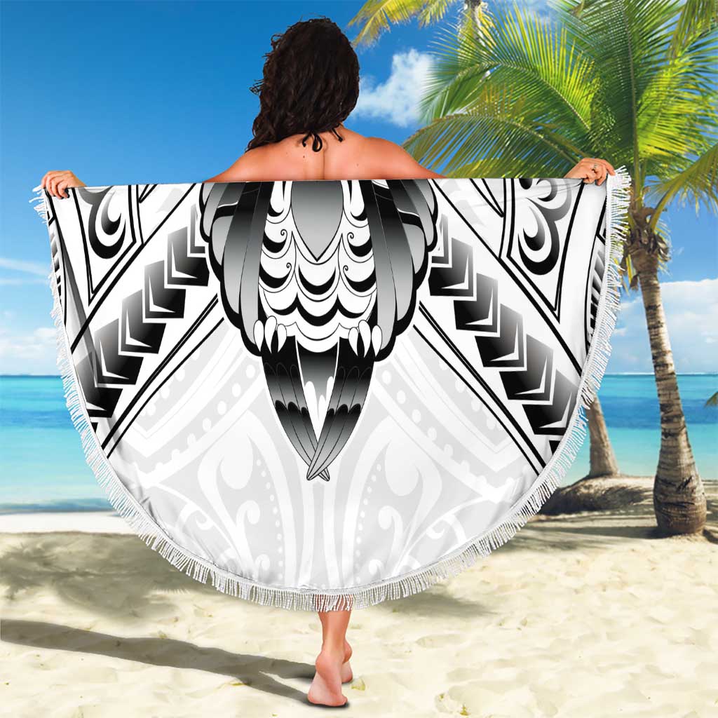 New Zealand Morepork Beach Blanket Maori Pattern White LT05 - Polynesian Pride