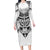 New Zealand Morepork Family Matching Long Sleeve Bodycon Dress and Hawaiian Shirt Maori Pattern White