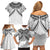 New Zealand Morepork Family Matching Off Shoulder Short Dress and Hawaiian Shirt Maori Pattern White