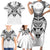 New Zealand Morepork Family Matching Short Sleeve Bodycon Dress and Hawaiian Shirt Maori Pattern White