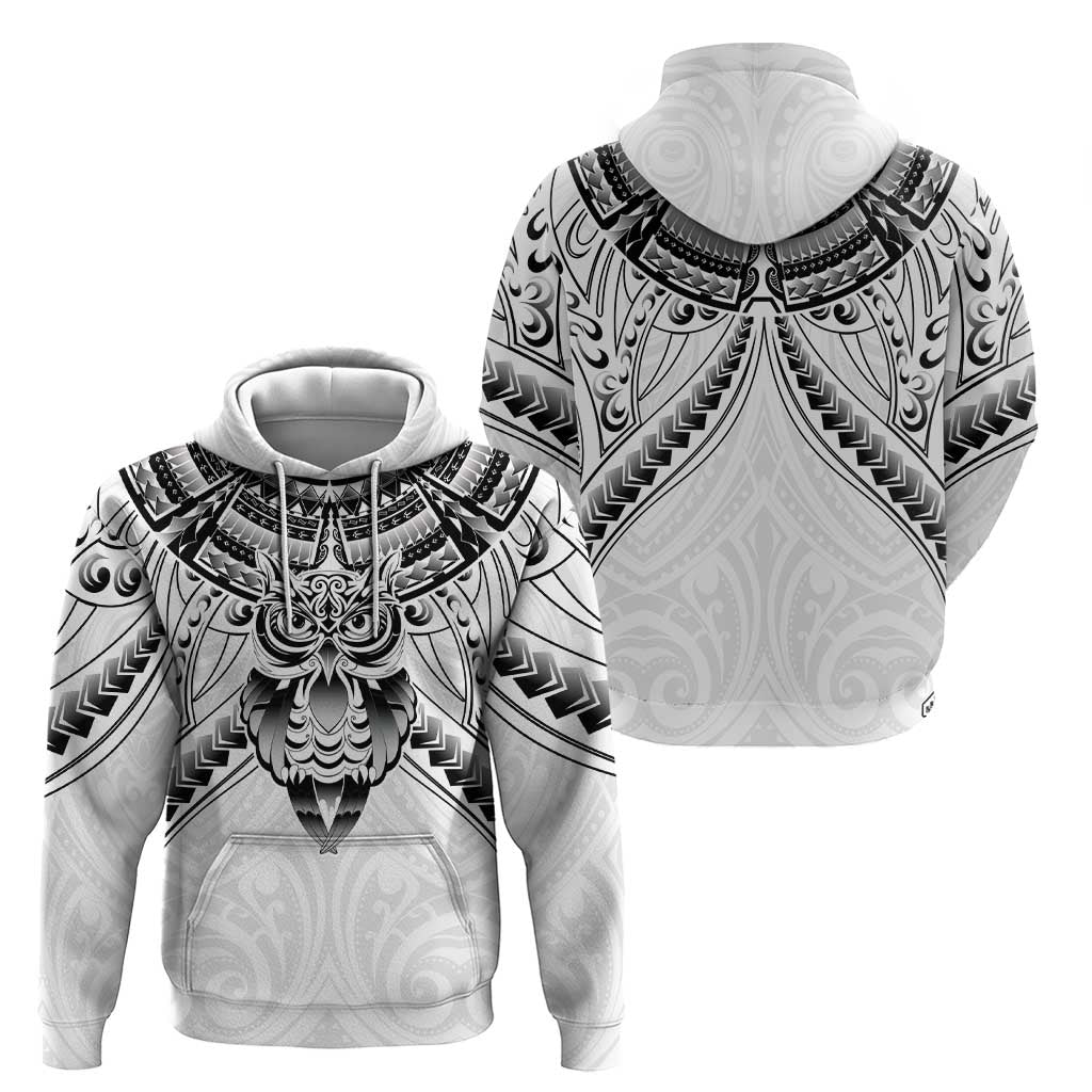 New Zealand Morepork Hoodie Maori Pattern White LT05 - Polynesian Pride
