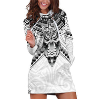 New Zealand Morepork Hoodie Dress Maori Pattern White LT05 White - Polynesian Pride