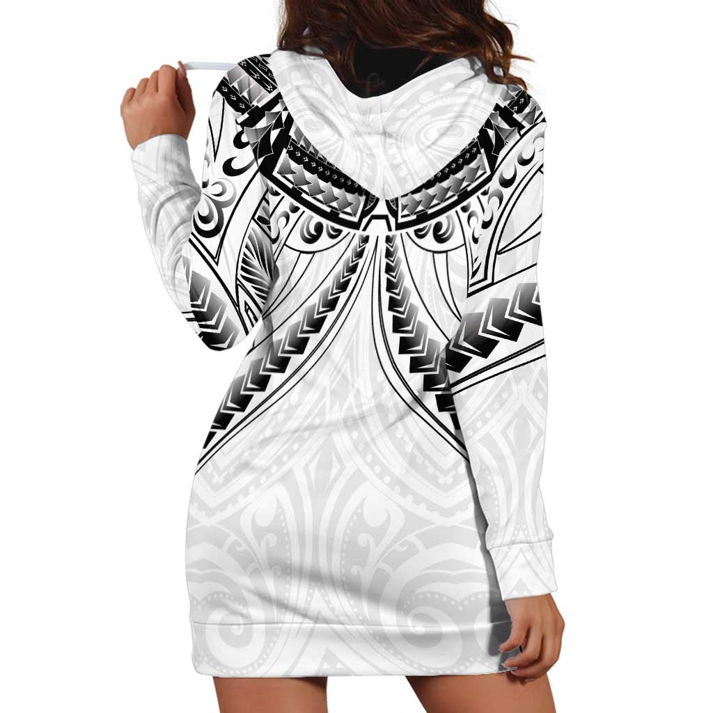 New Zealand Morepork Hoodie Dress Maori Pattern White LT05 - Polynesian Pride