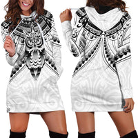 New Zealand Morepork Hoodie Dress Maori Pattern White LT05 - Polynesian Pride