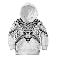 New Zealand Morepork Kid Hoodie Maori Pattern White LT05 Hoodie White - Polynesian Pride