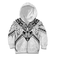 New Zealand Morepork Kid Hoodie Maori Pattern White LT05 Zip Hoodie White - Polynesian Pride