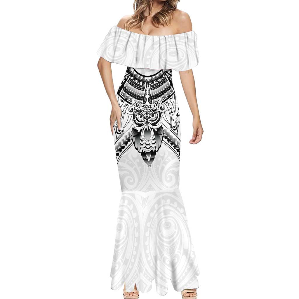 New Zealand Morepork Mermaid Dress Maori Pattern White LT05 - Polynesian Pride