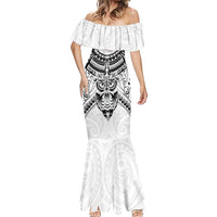 New Zealand Morepork Mermaid Dress Maori Pattern White LT05 - Polynesian Pride
