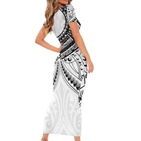 New Zealand Morepork Short Sleeve Bodycon Dress Maori Pattern White LT05 - Polynesian Pride