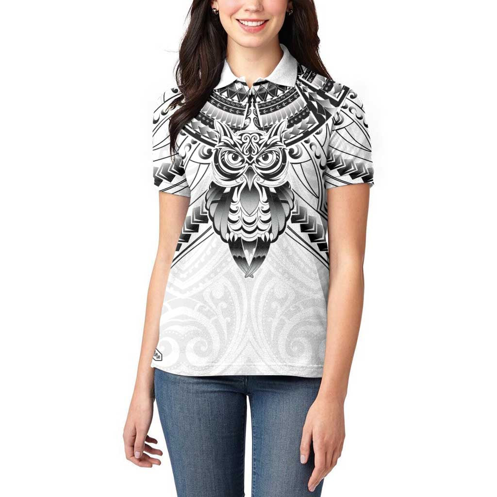 New Zealand Morepork Women Polo Shirt Maori Pattern White LT05 - Polynesian Pride