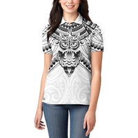 New Zealand Morepork Women Polo Shirt Maori Pattern White LT05 - Polynesian Pride