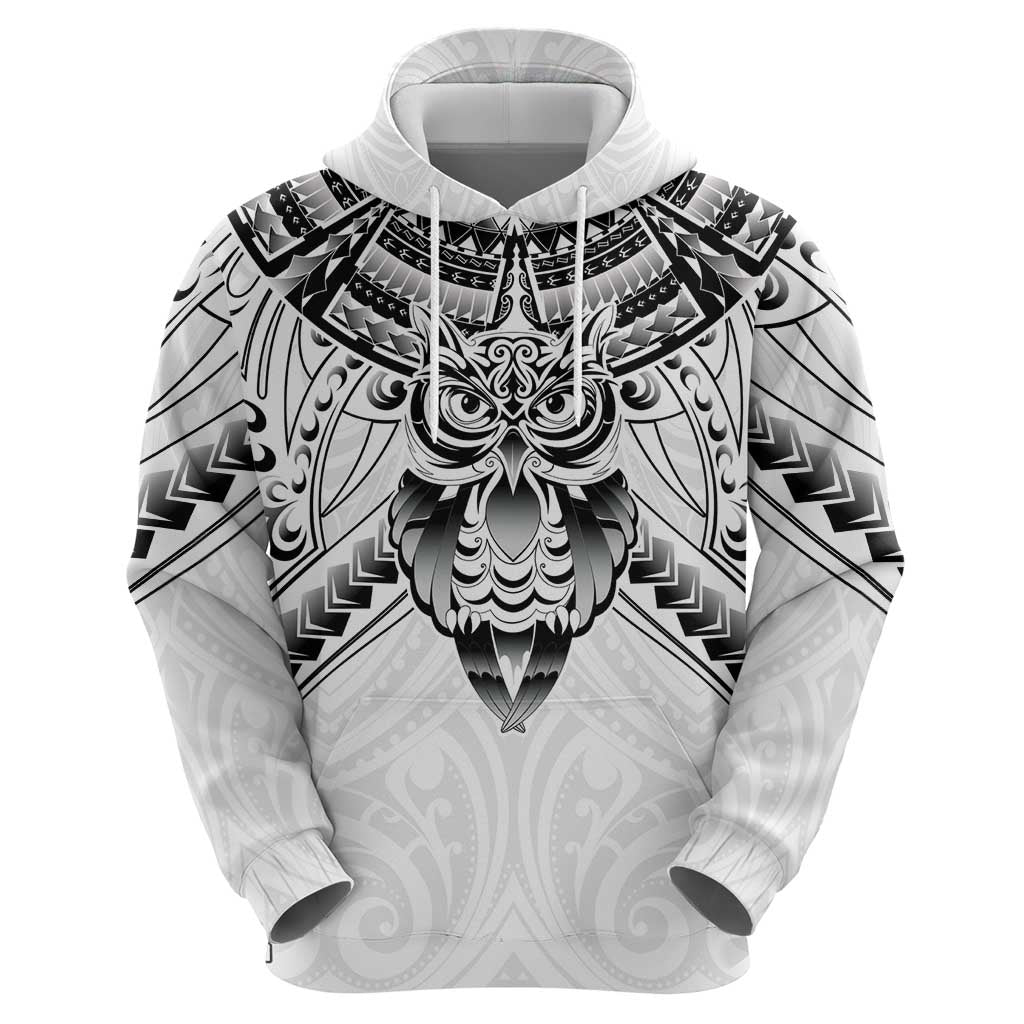 New Zealand Morepork Zip Hoodie Maori Pattern White LT05 - Polynesian Pride