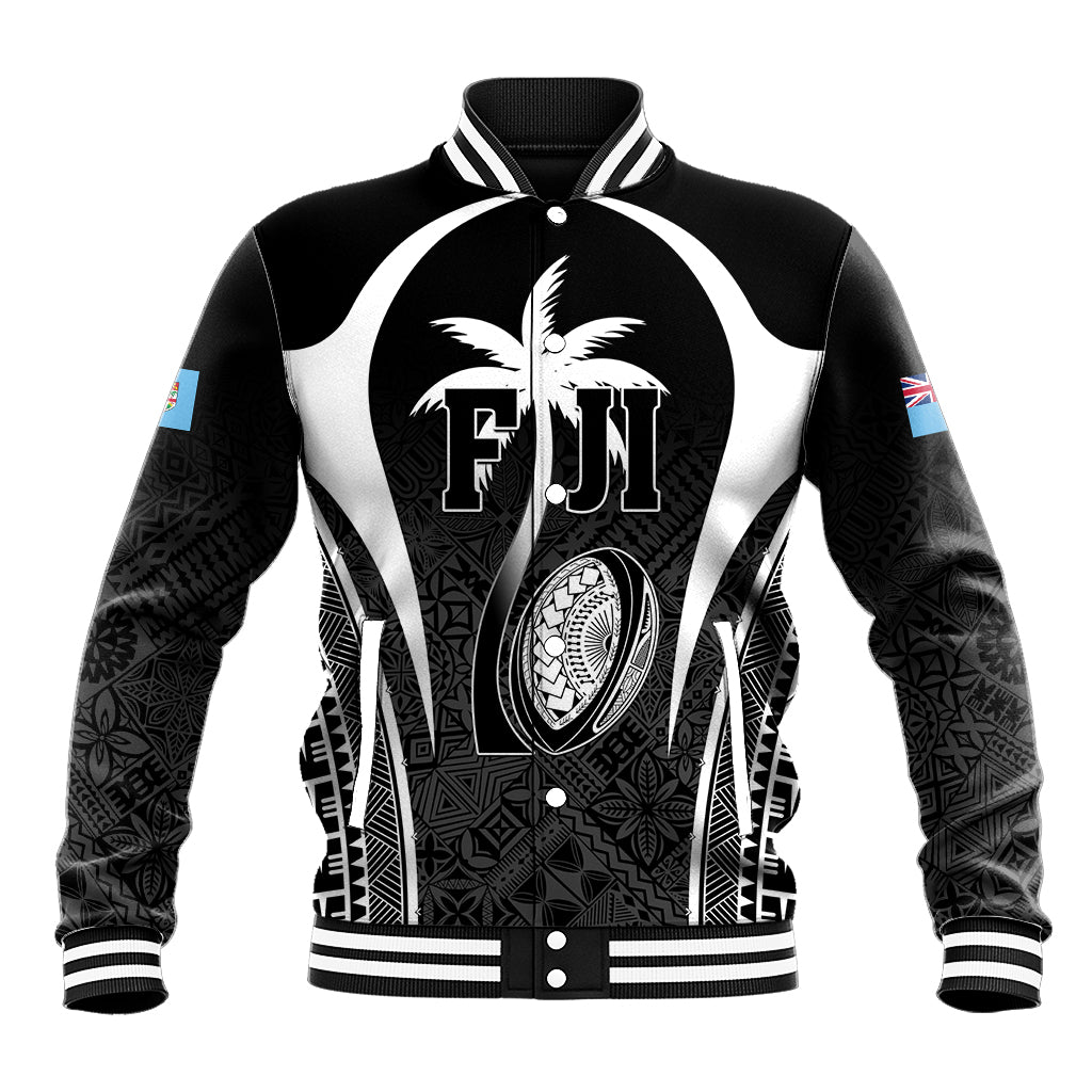 Custom Fiji Rugby Baseball Jacket Fijian Warrior Black LT05 Unisex Black - Polynesian Pride