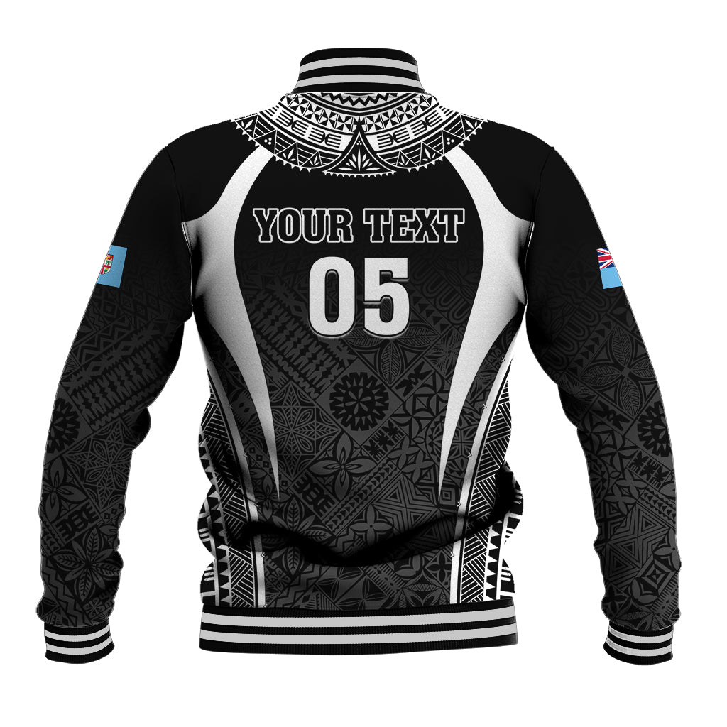 Custom Fiji Rugby Baseball Jacket Fijian Warrior Black LT05 - Polynesian Pride