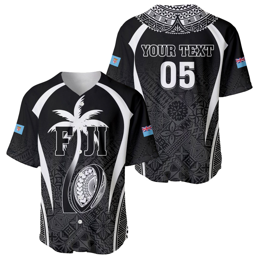 Custom Fiji Rugby Baseball Jersey Fijian Warrior Black LT05 - Polynesian Pride