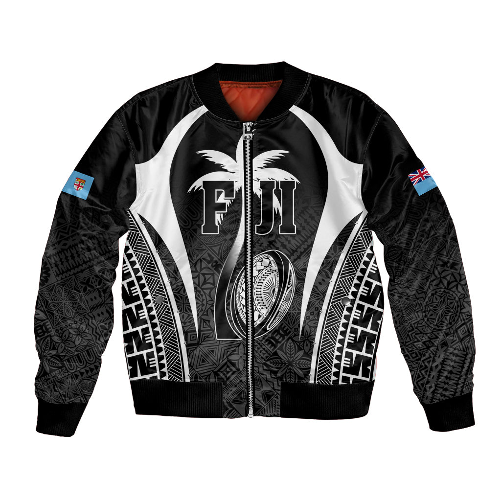 Custom Fiji Rugby Bomber Jacket Fijian Warrior Black LT05 Unisex Black - Polynesian Pride