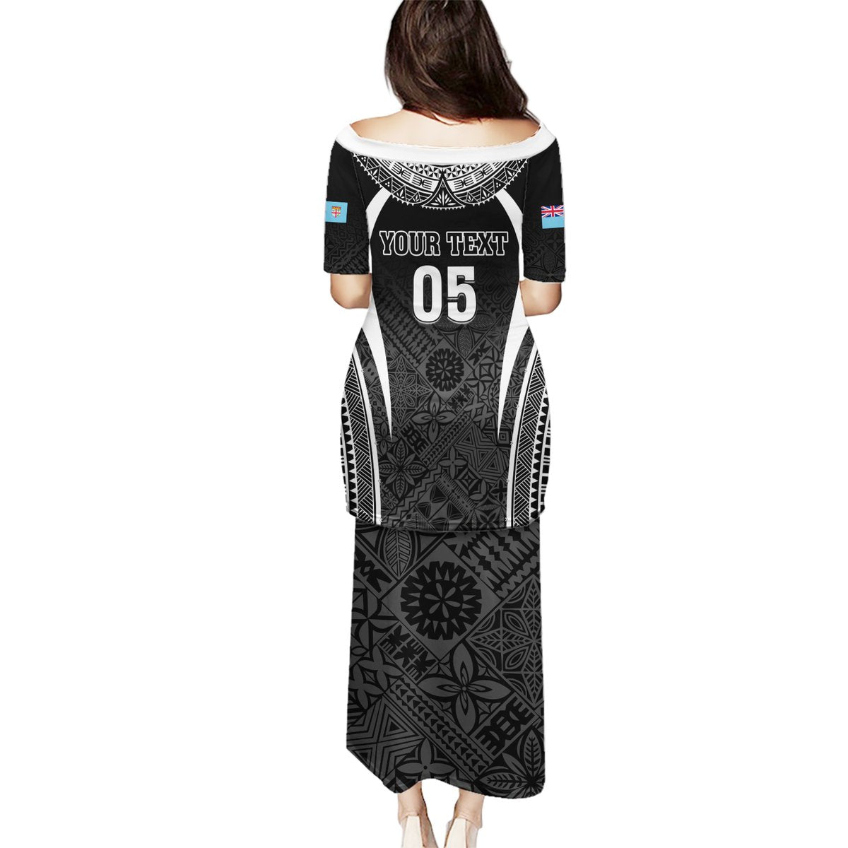 Custom Fiji Rugby Puletasi Fijian Warrior Black LT05 - Polynesian Pride