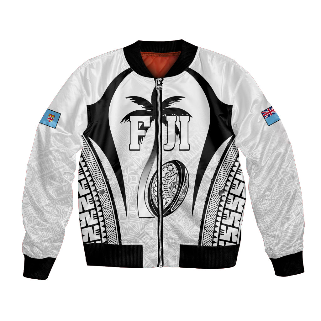 Custom Fiji Rugby Bomber Jacket Fijian Warrior White LT05 Unisex White - Polynesian Pride