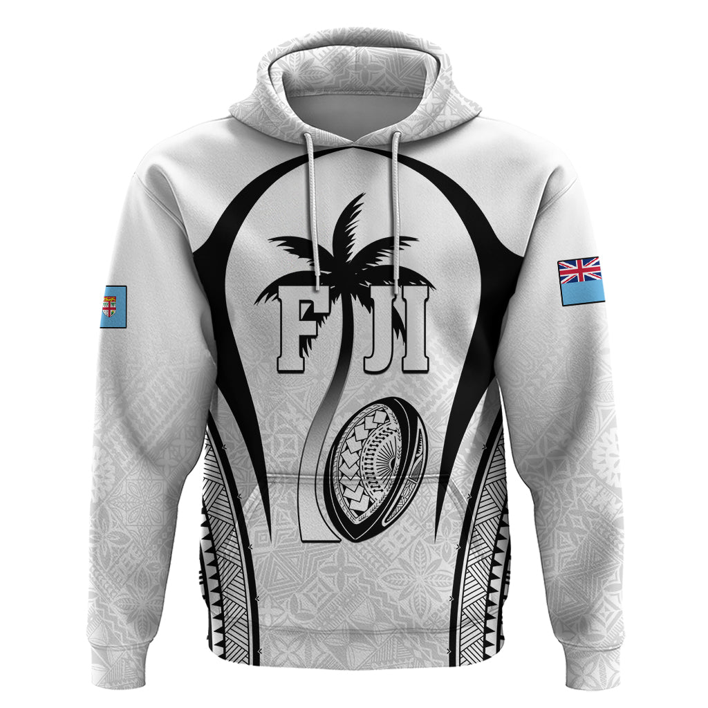 Custom Fiji Rugby Hoodie Fijian Warrior White LT05 Pullover Hoodie White - Polynesian Pride