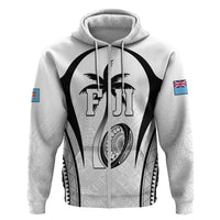 Custom Fiji Rugby Hoodie Fijian Warrior White LT05 Zip Hoodie White - Polynesian Pride