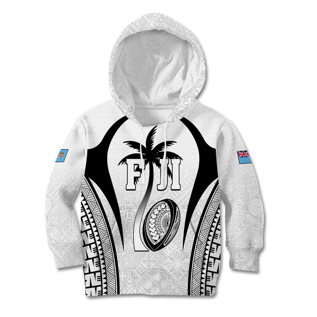 Custom Fiji Rugby Kid Hoodie Fijian Warrior White LT05 Hoodie White - Polynesian Pride