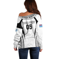 Custom Fiji Rugby Off Shoulder Sweater Fijian Warrior White LT05 - Polynesian Pride