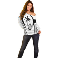 Custom Fiji Rugby Off Shoulder Sweater Fijian Warrior White LT05 - Polynesian Pride