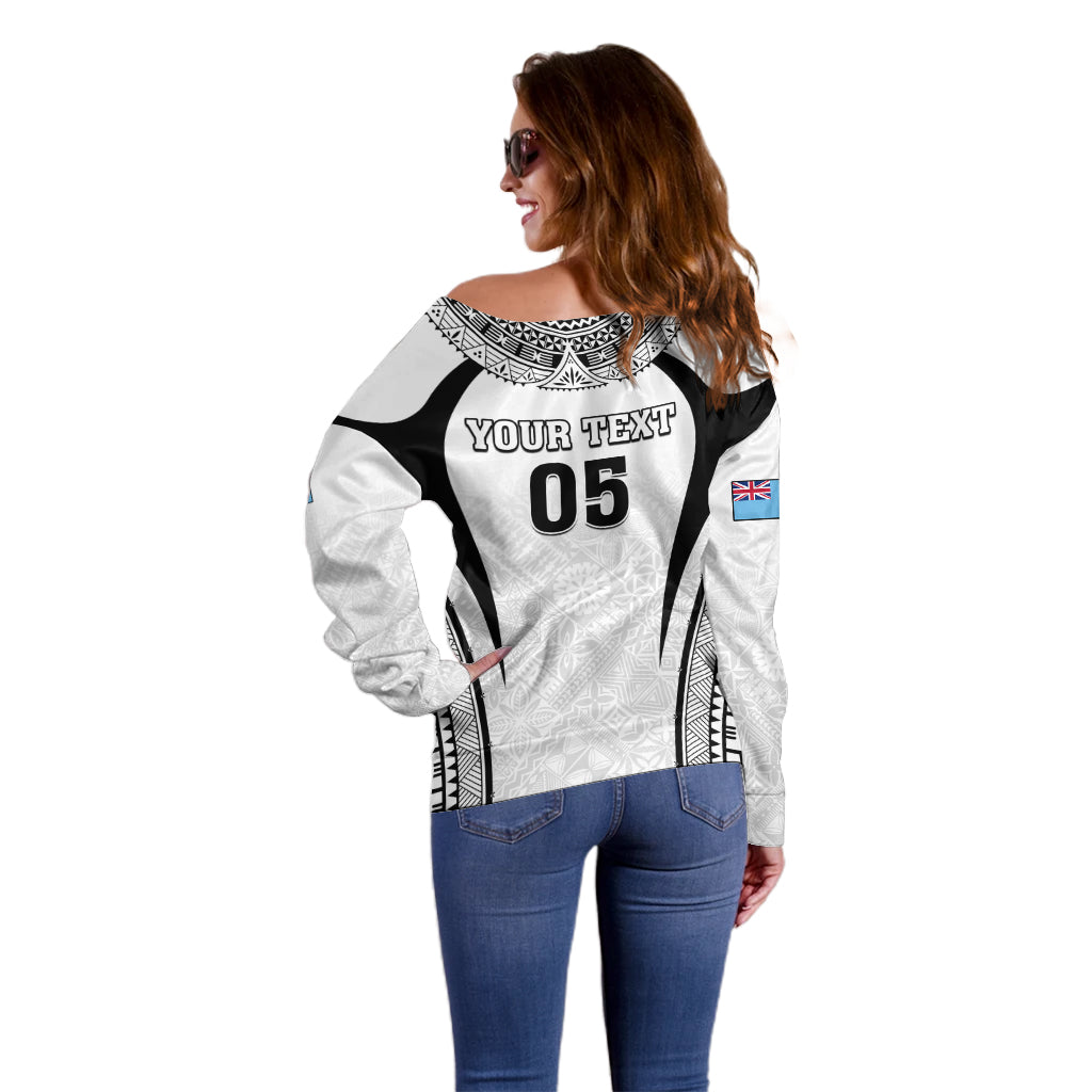 Custom Fiji Rugby Off Shoulder Sweater Fijian Warrior White LT05 - Polynesian Pride