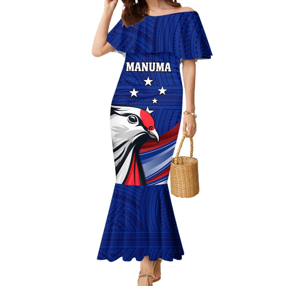 Custom Samoa Rugby Mermaid Dress Manuma Ptilinopus Perousii LT05 Women Blue - Polynesian Pride