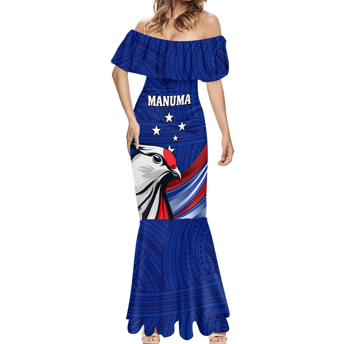 Custom Samoa Rugby Mermaid Dress Manuma Ptilinopus Perousii LT05 - Polynesian Pride
