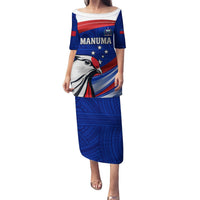 Custom Samoa Rugby Puletasi Manuma Ptilinopus Perousii LT05 Long Dress Blue - Polynesian Pride