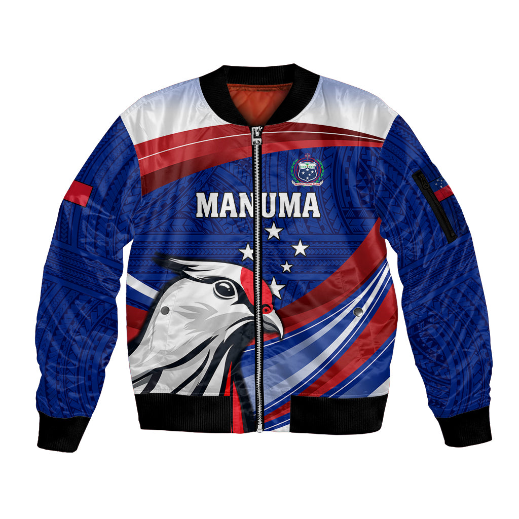 Custom Samoa Rugby Sleeve Zip Bomber Jacket Manuma Ptilinopus Perousii LT05 Unisex Blue - Polynesian Pride