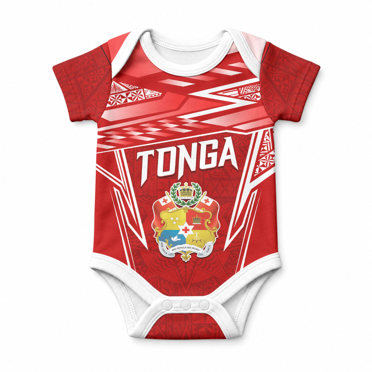 Custom Tonga Rugby Baby Onesie Kupesi Ngatu Pattern LT05 Red - Polynesian Pride