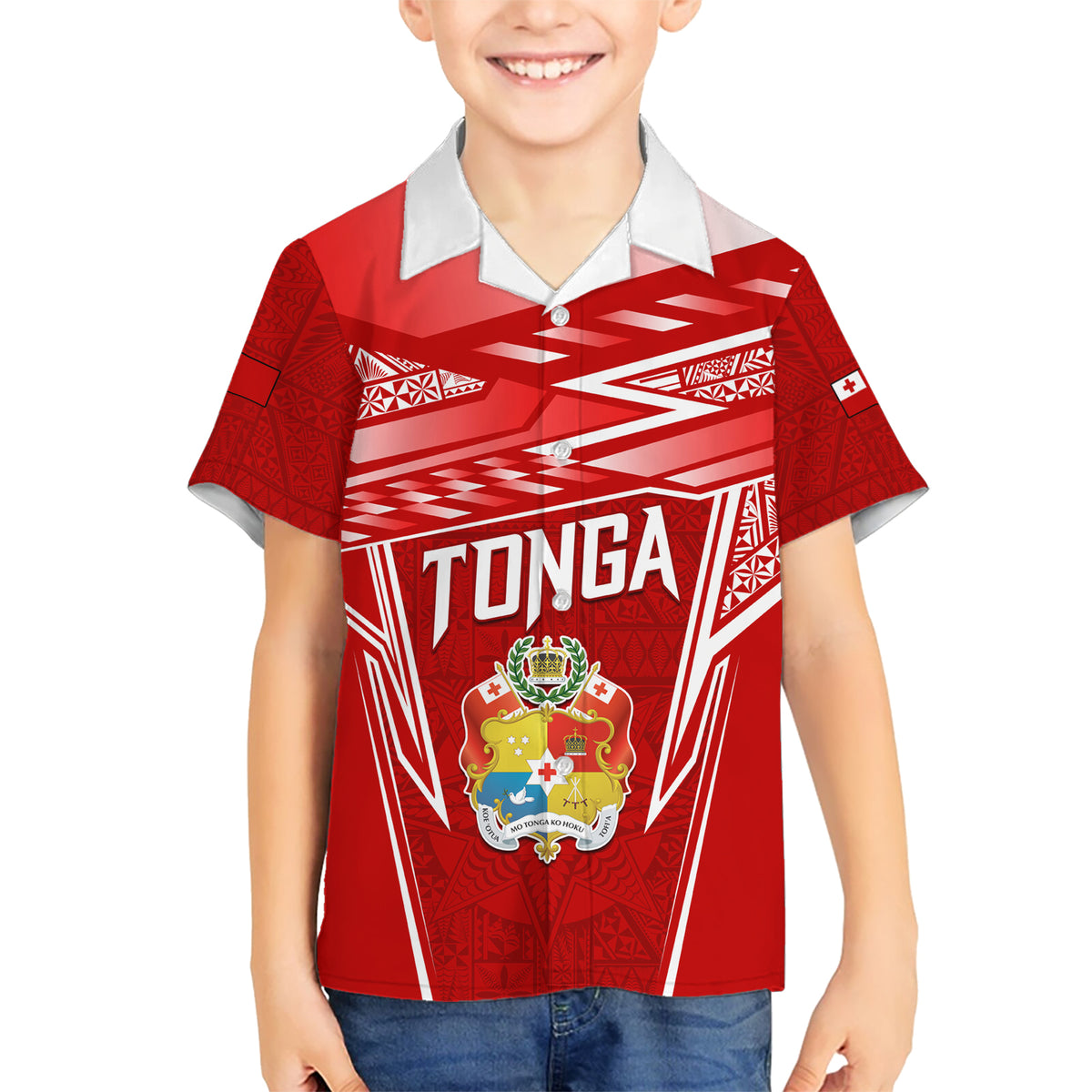 Custom Tonga Rugby Kid Hawaiian Shirt Kupesi Ngatu Pattern LT05 Kid Red - Polynesian Pride