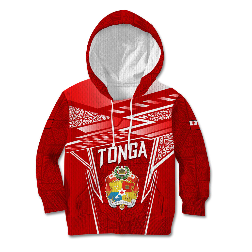 Custom Tonga Rugby Kid Hoodie Kupesi Ngatu Pattern LT05 Hoodie Red - Polynesian Pride
